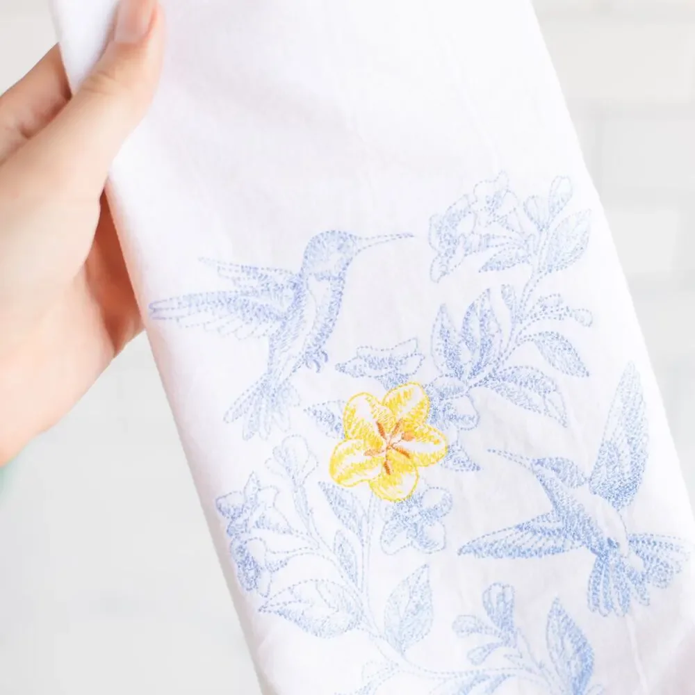 Embroidered Toile Hummingbird Kitchen Tea Towel Home Decor